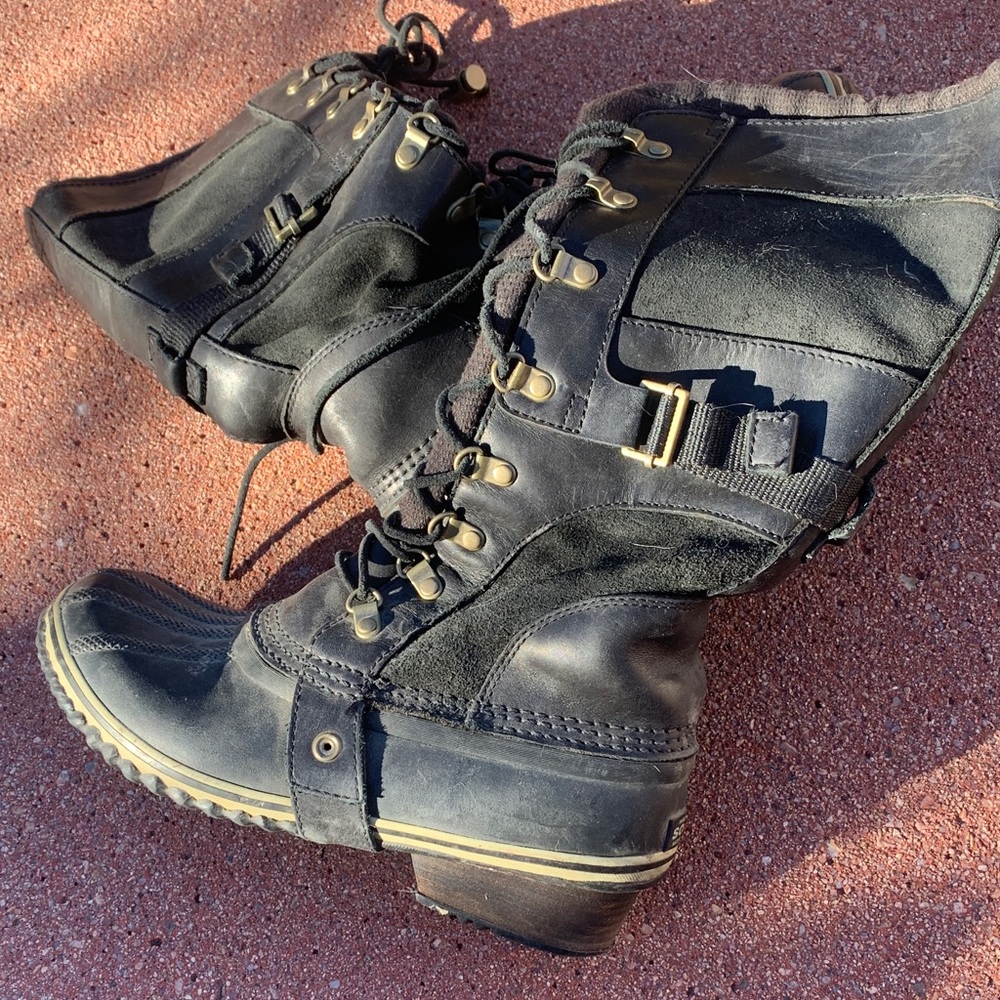 Black Lace-Up Boots with Gold Accents